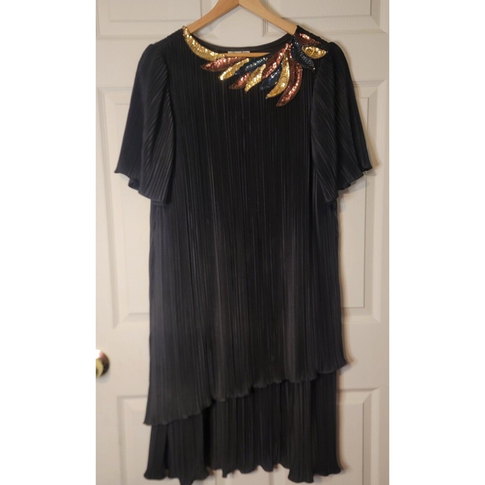Risa Ann Black Cocktail Dress with Sequins Sz 16 Vintage 80s